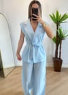 Modal Mavi Yelek Bel Lastik Pantolon