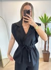 Modal Siyah Yelek Bel Lastik Pantolon