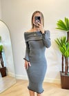Nella Standart Bedenli Gri Midi Boy Elbise