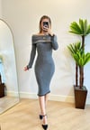 Nella Standart Bedenli Gri Midi Boy Elbise