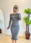 Nella Standart Bedenli Gri Midi Boy Elbise