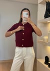 Nuxe Düğmeli Bordo Hırka