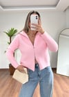Pembe Çift Fermuar Hırka