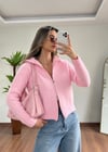 Pembe Çift Fermuar Hırka