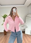 Pembe Çift Fermuar Hırka