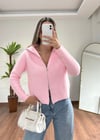 Pembe Çift Fermuar Hırka