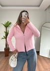 Pembe Çift Fermuar Hırka