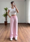 Pera Desenli Pembe Bağlamalı Pantolon