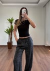 Pera Desenli Siyah Bağlamalı Pantolon