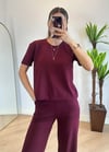 Sarah Bordo Kısa Kol Eşofman Takım