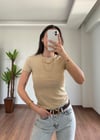 Simli Basic Krem Yarım Kol