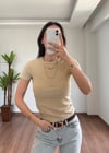 Simli Basic Krem Yarım Kol