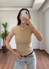 Simli Basic Krem Yarım Kol