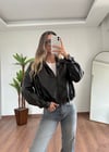 Siyah Deri Bomber Ceket
