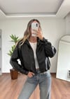 Siyah Deri Bomber Ceket
