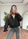 Siyah Deri Bomber Ceket