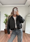 Siyah Deri Bomber Ceket