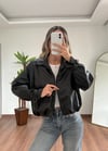 Siyah Deri Bomber Ceket