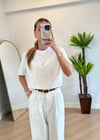 Wena Oversize Yarım Kol Beyaz Basic T-shirt