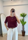 Wena Oversize Yarım Kol Bordo Basic T-shirt