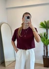 Wena Oversize Yarım Kol Bordo Basic T-shirt