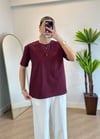 Wena Oversize Yarım Kol Bordo Basic T-shirt