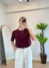 Wena Oversize Yarım Kol Bordo Basic T-shirt