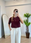 Wena Oversize Yarım Kol Bordo Basic T-shirt