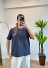 Wena Oversize Yarım Kol Füme Basic T-shirt