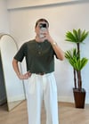 Wena Oversize Yarım Kol Haki Basic T-shirt