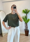 Wena Oversize Yarım Kol Haki Basic T-shirt