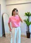 Wena Oversize Yarım Kol Pembe Basic T-shirt