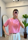 Wena Oversize Yarım Kol Pembe Basic T-shirt
