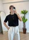 Wena Oversize Yarım Kol Siyah Basic T-shirt