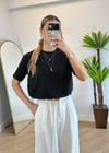 Wena Oversize Yarım Kol Siyah Basic T-shirt