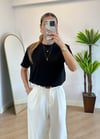 Wena Oversize Yarım Kol Siyah Basic T-shirt