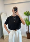 Wena Oversize Yarım Kol Siyah Basic T-shirt