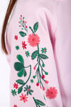 Bisiklet Yaka Uzun Kol Çiçek Baskılı Pudra Renk Kız Çocuk Sweatshirt