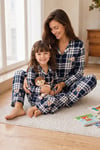 Anne Kız Pijama Takımı Lacivert Ayıcık Desenli Uzun Kollu Rahat Ev Giyim Takımı