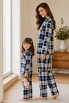 Anne Kız Pijama Takımı Lacivert Ayıcık Desenli Uzun Kollu Rahat Ev Giyim Takımı