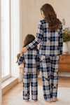 Anne Kız Pijama Takımı Lacivert Ayıcık Desenli Uzun Kollu Rahat Ev Giyim Takımı