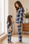 Anne Kız Pijama Takımı Lacivert Ayıcık Desenli Uzun Kollu Rahat Ev Giyim Takımı
