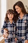 Anne Kız Pijama Takımı Lacivert Ayıcık Desenli Uzun Kollu Rahat Ev Giyim Takımı