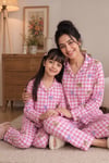 Anne Kız Pijama Takımı Pembe Ayıcık Desenli Uzun Kollu Rahat Ev Giyim Takımı
