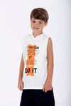 Baskılı Kapüşonlu Sıfır Kol Ekru Renk Erkek Çocuk Tshirt