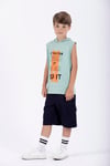 Baskılı Kapüşonlu Sıfır Kol Yeşil Renk Erkek Çocuk Tshirt