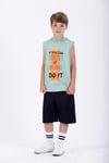 Baskılı Kapüşonlu Sıfır Kol Yeşil Renk Erkek Çocuk Tshirt