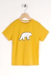 Bisiklet Yaka Kısa Kol Ayı Baskılı Hardal Renk Erkek Çocuk Tshirt