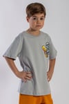 Bisiklet Yaka Kısa Kol Canavar Baskılı Taş Rengi Erkek Çocuk Tshirt