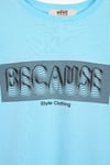 Bisiklet Yaka Kısa Kol Yazı Baskılı Acik Mavi Renk Erkek Çocuk Tshirt